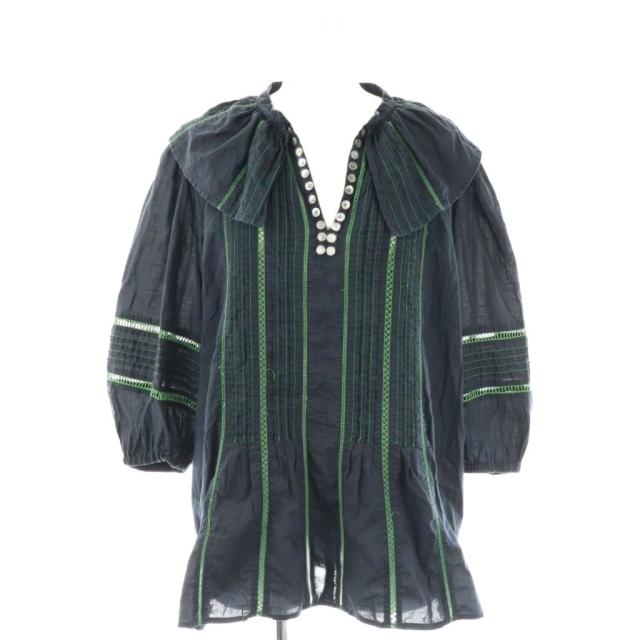 【中古】ミュベール muveil カラーステッチブラウス 40 ネイビー グリーン /ES ■OS レディース