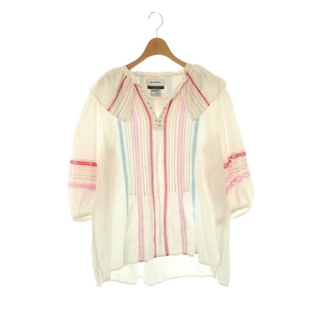 【中古】ミュベール muveil カラーステッチブラウス 40 ホワイト マルチカラー /DO ■OS レディース
