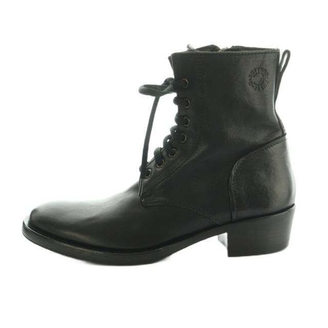 【中古】ブッテロ サイドジップ ショートブーツ レースアップ 36.5 23.5cm 黒 ブラック B2904 /MI ■OS レディース