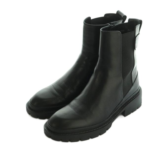 【中古】ランバンオンブルー ショートブーツ サイドゴア タンクソール レザー 24.5cm 黒 ブラック 27180100