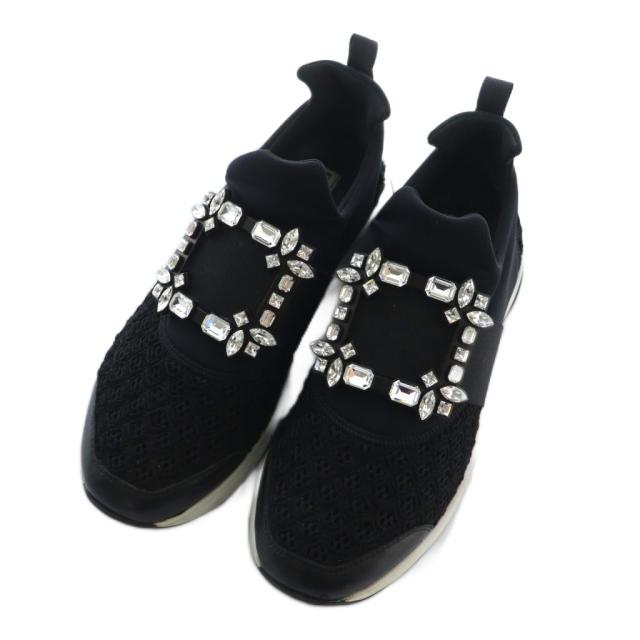 【中古】ロジェヴィヴィエ ヴィヴ ラン スニーカー シューズ ビジュー装飾 37.5 24.5cm 黒 ブラック ■OS レディース