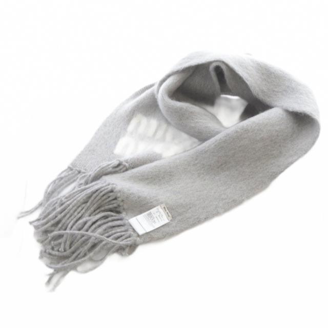 【中古】ミュウミュウ miumiu 25AW ウールモヘア スカーフ マフラー ロゴ グレー 5FS062 /SR ■SH ■OH レディース