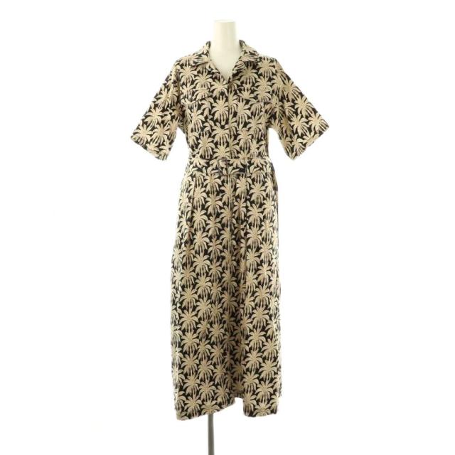 【中古】グレースクラス GRACE Class 24SS パームモチーフシャツワンピース 半袖 38 ベージュ ブラック /ES ■OS