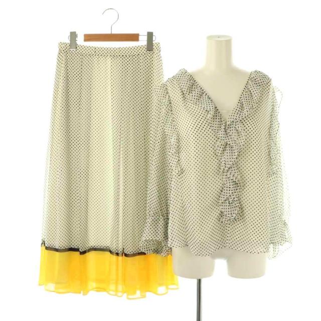 【中古】グレースクラス 24SS ドット ラッフルブラウス BOXタックスカート 上下 38
