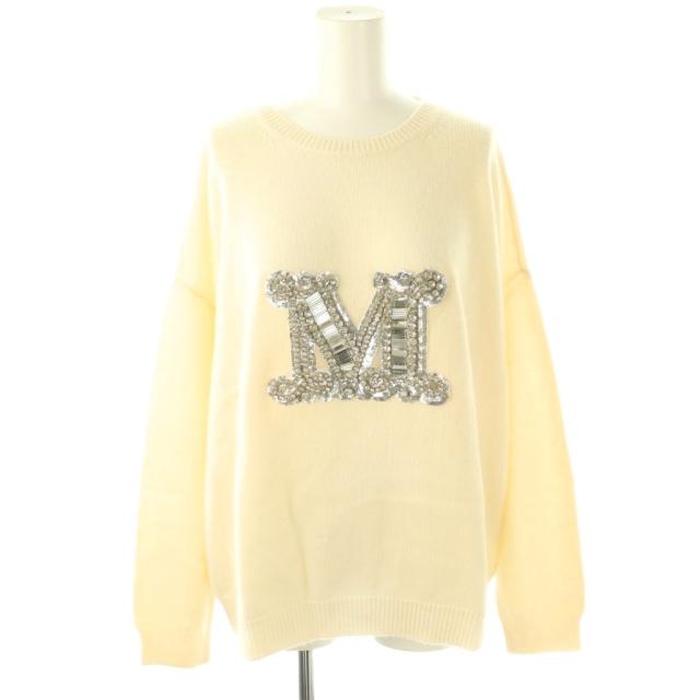 【中古】マックスマーラ 23AW PALATO ウール カシミヤ混 ビジューロゴニット セーター L アイボリー 23136607