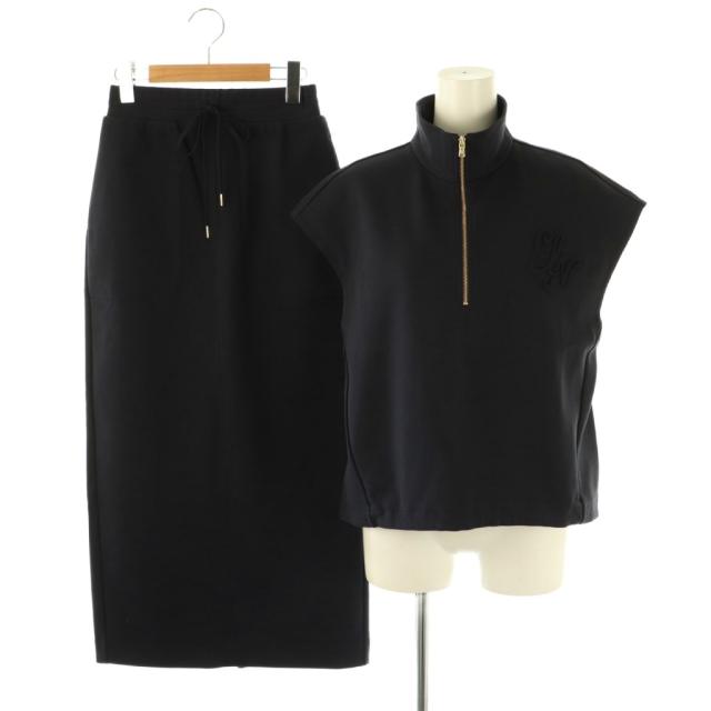 【中古】ルーニィ LOUNIE 25AW ハーフジップカットソーセットアップ 上下 フレンチスリーブ スカート ロング 36 濃紺