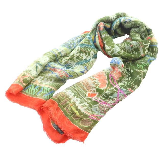 【中古】ファリエロサルティ Faliero Sarti 総柄ストール マフラー カシミヤ混 マルチカラー オレンジ オリーブ /SS