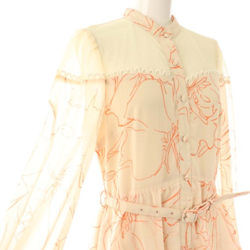 【中古】エラディエ Print ruffle tiered dress F アイボリー ピンク プリント ラッフル ティアード ワンピース