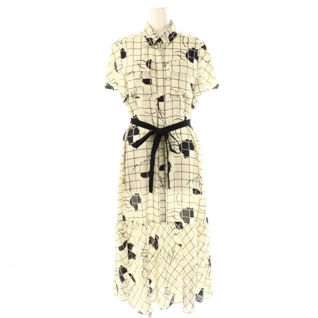 【中古】グレースクラス GRACE Class 24AW ラインフラワーシャツドレス ワンピース 半袖 ロング 36 キナリ 黒