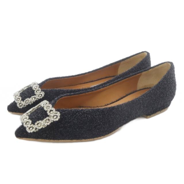 【中古】ピッピシック PIPPICHIC ANNA  Vカットビジューパンプス ポインテッドトゥ 37 黒 ブラック /SR レディース