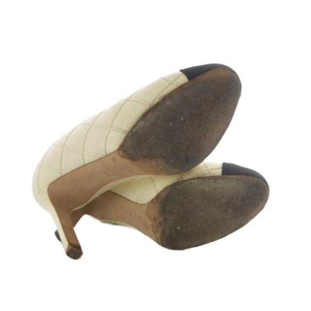 【中古】シャネル パンプス ハイヒール ココマーク キルティング バイカラー レザー 36.5C アイボリー ブラック