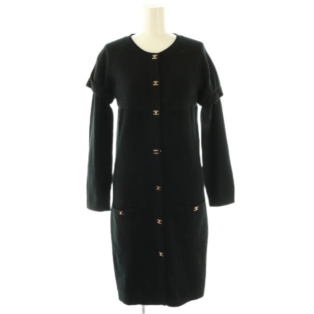 【中古】シャネル CHANEL P36505K02251 ターンロック金具 ココマーク ニットワンピース 長袖 膝丈 カシミヤ 34 黒