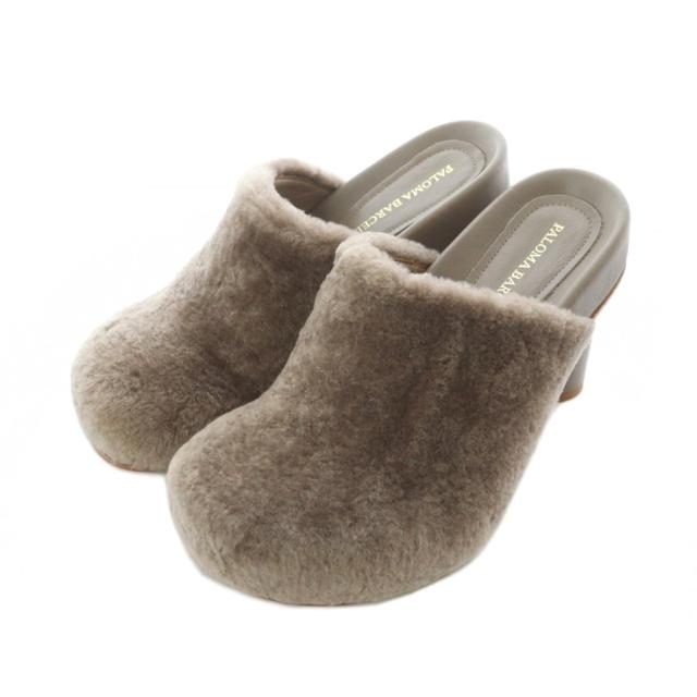 【中古】パロマバルセロ PALOMA BARCELO ARIEL ムートンサボ サンダル チャンキーヒール 36 23.5cm トープ ブラウン