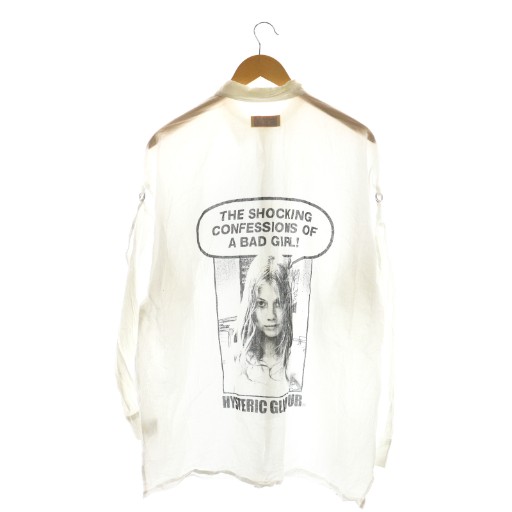 【中古】ヒステリックグラマー 25SS SHOCKING BAD GIRL スリットスリーブシャツ プリント シアー F ホワイト