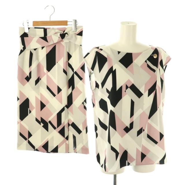 【中古】ピンキー&ダイアン ピンダイ 幾何プリント ブラウス ツイストスカート セットアップ 38 34 マルチカラー