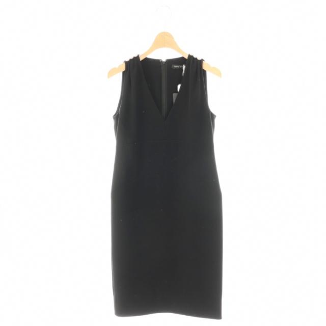 【中古】未使用品 ヨーコチャン YOKO CHAN パール ノースリーブワンピース 膝丈 36 ブラック /HK ■OS レディース