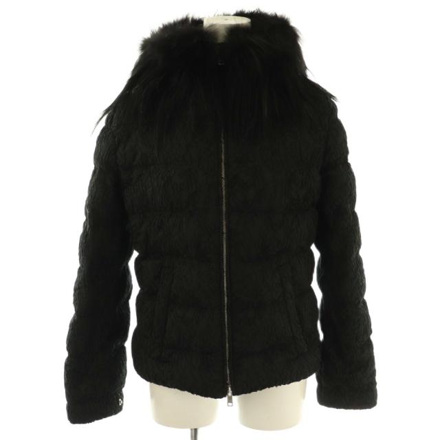 【中古】プラダ PRADA ファー ダウンジャケット アウター ジップアップ 38 黒 /NR ■OS レディース