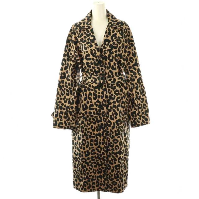 【中古】コーチ COACH レオパード オーバーサイズド トレンチ コート ロング XS ベージュ ブラック CQ219 /HK ■OS