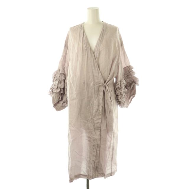 【中古】未使用品 ガーゼ Gauze レースフリルスリーブ カシュクールワンピース リネン F ライトパープル パープル