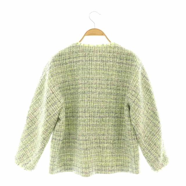 【中古】エブール 25SS ポリエステルコットンツィード ジャケット ノーカラー 36 ライムグリーン ブラック ホワイト_1