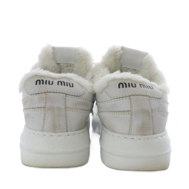 【中古】ミュウミュウ miumiu ブリーチドレザー スニーカー ローカット ボア ヴィンテージ加工 36.5 ホワイト_2