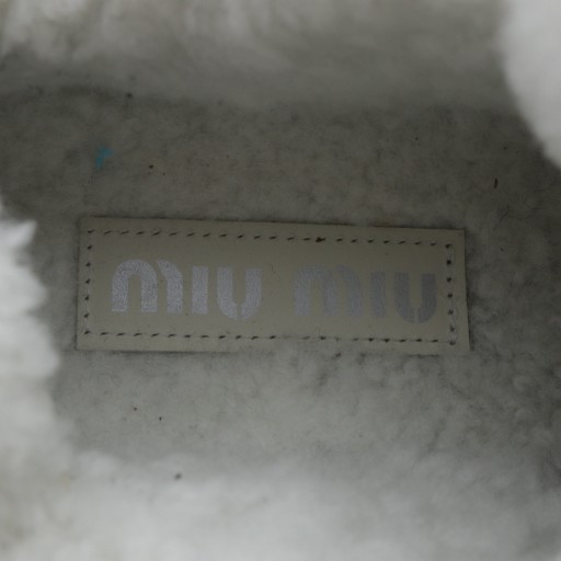 【中古】ミュウミュウ miumiu ブリーチドレザー スニーカー ローカット ボア ヴィンテージ加工 36.5 ホワイト_5