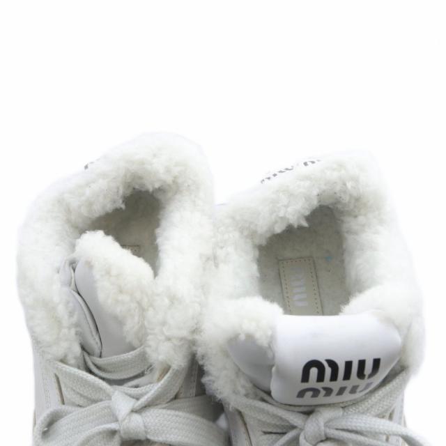 【中古】ミュウミュウ miumiu ブリーチドレザー スニーカー ローカット ボア ヴィンテージ加工 36.5 ホワイト_6
