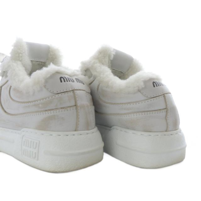 【中古】ミュウミュウ miumiu ブリーチドレザー スニーカー ローカット ボア ヴィンテージ加工 36.5 ホワイト_8