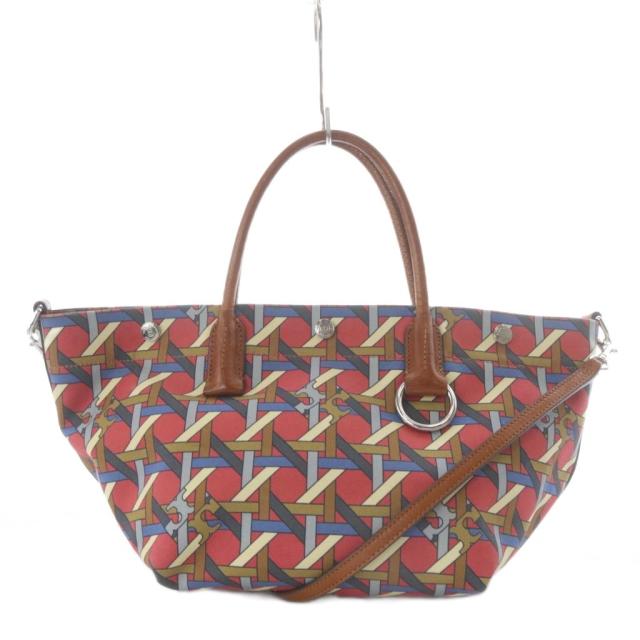 【中古】トリーバーチ トートバッグ ショルダーバッグ 2way 斜め掛け 総柄 ハンドバッグ 2way マルチカラー