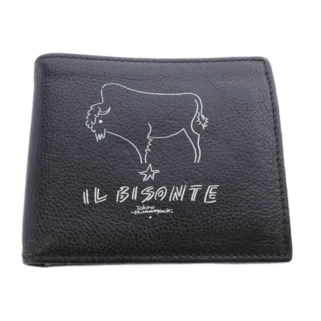 【中古】イルビゾンテ IL BISONTE 山口一郎 二つ折りウォレット 財布 レザー 黒 ブラック /SR メンズ