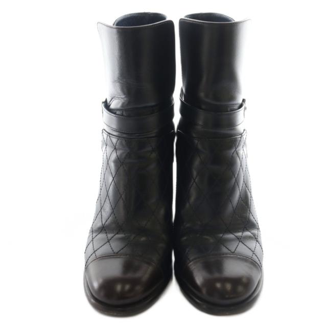 【中古】シャネル CHANEL ショートブーツ チャンキーヒール レザー 36.5 黒 ブラック キルティング ココマーク /AQ