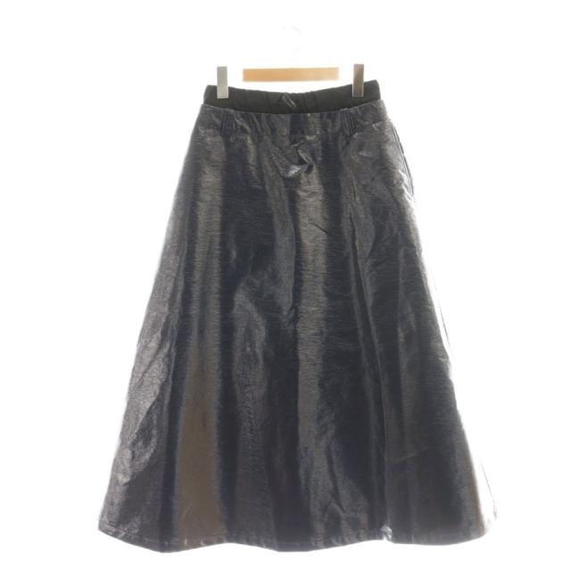 【中古】未使用品 キシダミキ KISHIDAMIKI faux leather midi skirt スカート フレア ダブルウエスト F ネイビー