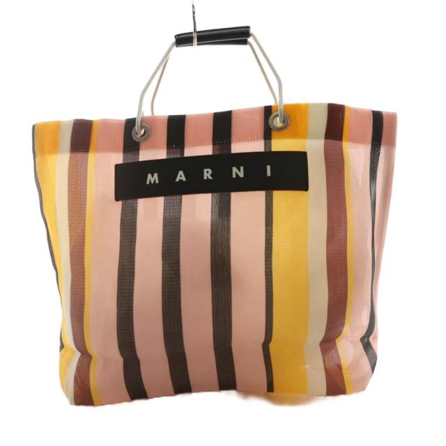 【中古】マルニ MARNI フラワーカフェ FLOWER CAFE ストライプ バッグ トート マルチカラー 黒 ブラック ピンク /SS