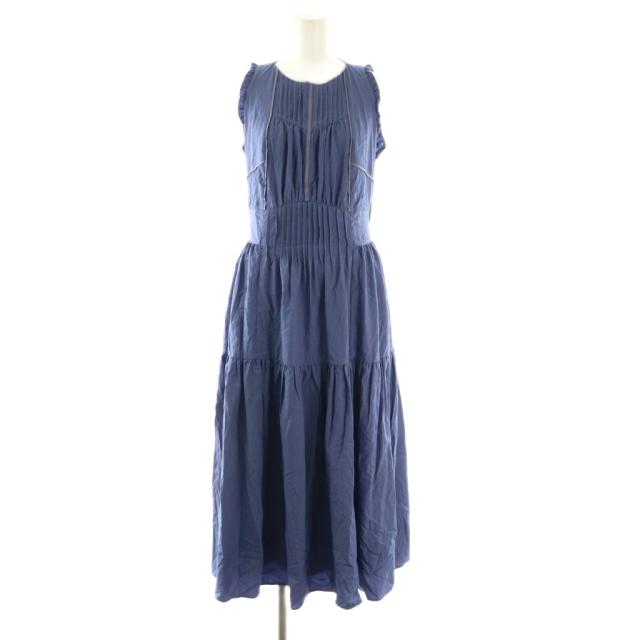 【中古】ハーリップトゥ Her lip to Viera Pintuck Tiered Dress ドレス ワンピース ノースリーブ ロング M ブルー