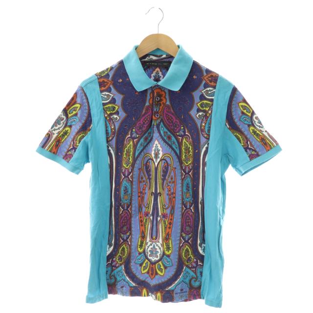 【中古】エトロ ETRO ペイズリー柄 ポロシャツ XL ターコイズブルー マルチカラー /ES ■OS メンズ