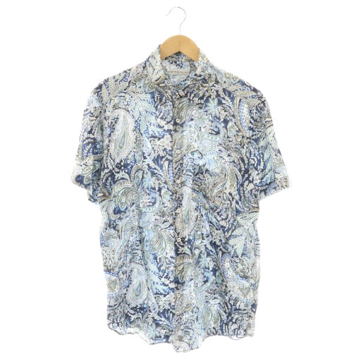 【中古】エトロ ETRO ペイズリー柄 半袖シャツ 総柄 ブルー マルチカラー /CX ■OS メンズ
