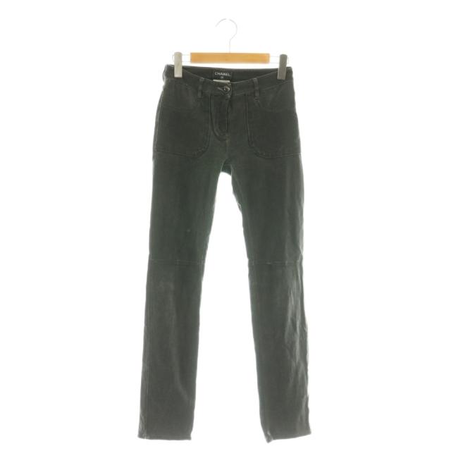 【中古】シャネル CHANEL フェイクパールボタン スキニーデニム パンツ ストレッチ 34 チャコール /CX ■OS