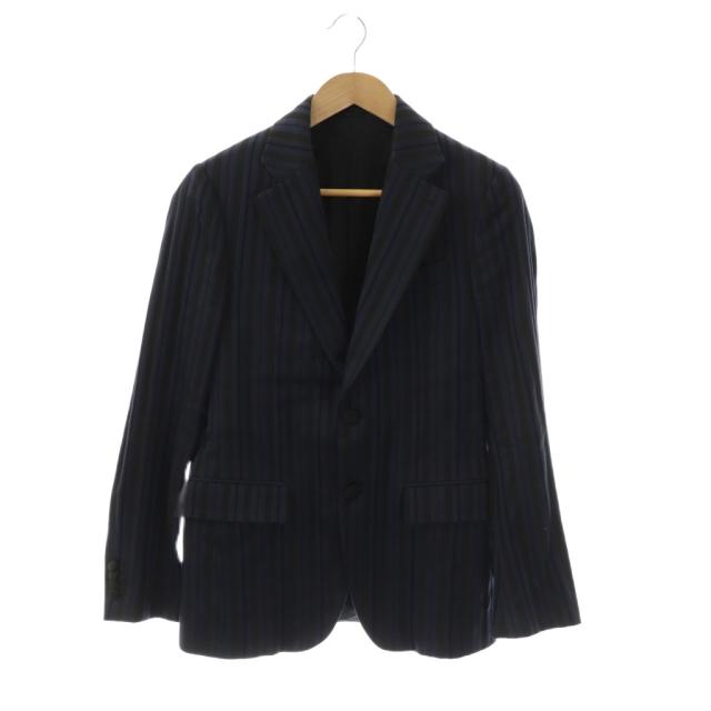 【中古】ヴェルサーチ PALAZZO TAILOR ストライプ柄総裏地2Bテーラードジャケット 44 ネイビー ブラック /DO ■OS