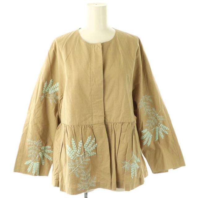 【中古】ヌキテパ 24AW Cotton Linen Plants Embroidery Long Sleeve Blouse ブラウス 刺繍 ベージュ