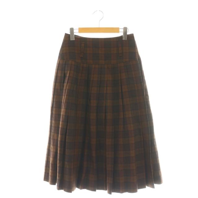 【中古】マーガレットハウエル CHECK WOOL LINEN プリーツスカート ラップスカート フレア チェック 1 ブラウン /CX