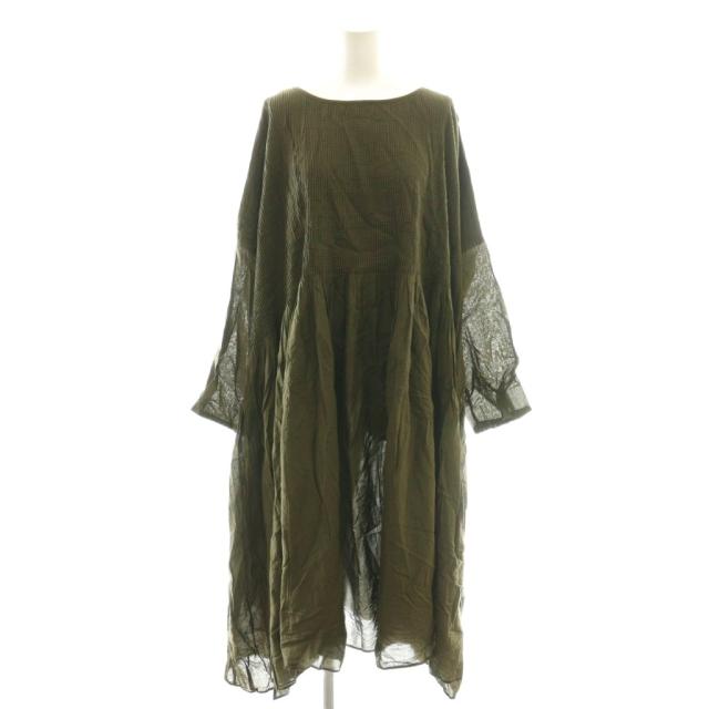 【中古】メゾンドソイル maison de soil コットン ピンタックワンピース ロング 2 カーキ /CX ■OS レディース