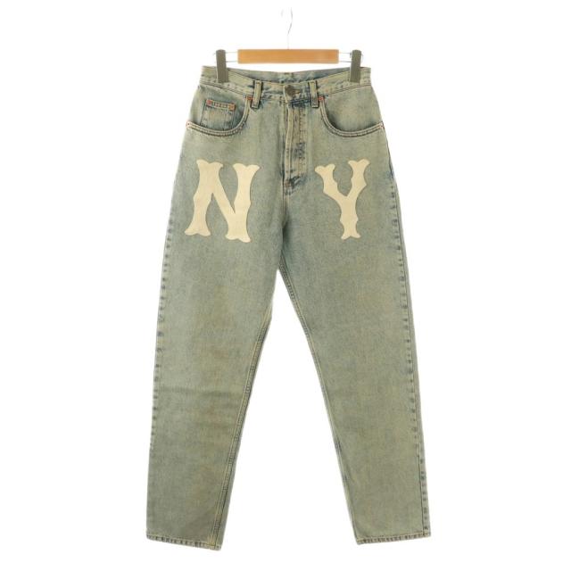 【中古】グッチ GUCCI ×MLB 23年 NY Yankees Patch Denim デニム ジーンズ ロゴ 25 ライトブルー /CX ■OS