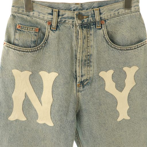 【中古】グッチ GUCCI ×MLB 23年 NY Yankees Patch Denim デニム ジーンズ ロゴ 25 ライトブルー /CX ■OS_2