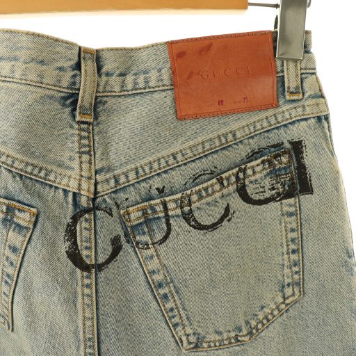 【中古】グッチ GUCCI ×MLB 23年 NY Yankees Patch Denim デニム ジーンズ ロゴ 25 ライトブルー /CX ■OS_4