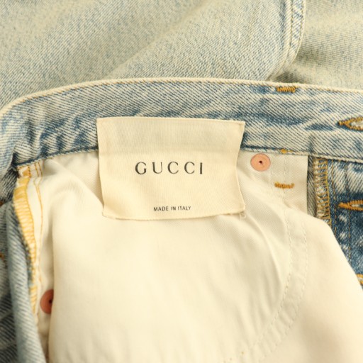 【中古】グッチ GUCCI ×MLB 23年 NY Yankees Patch Denim デニム ジーンズ ロゴ 25 ライトブルー /CX ■OS_6