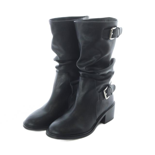 【中古】未使用品 スナイデル SNIDEL 25AW ルーズバックルショートブーツ ベルト 黒 ブラック /RI ■OS レディース_1