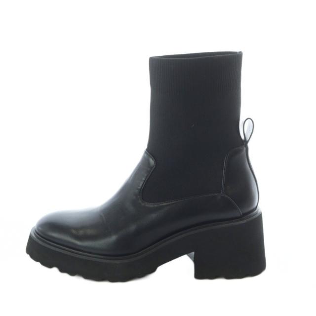 【中古】スナイデル 25AW ショートニットブーツ ソックスブーツ L 24.5cm 黒 ブラック 厚底 チャンキーヒール /RI