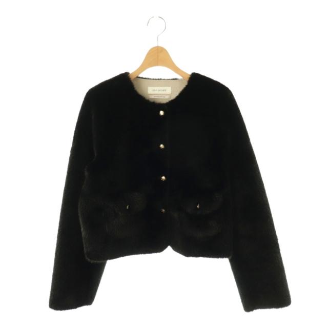 【中古】エイミーイストワール 25AW ゴールドボタンフェイクファージャケット ノーカラー 38 ブラック /ES ■OS
