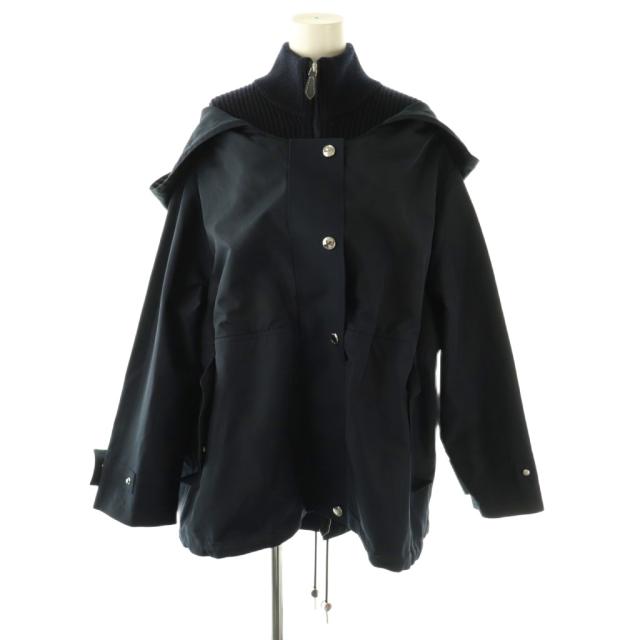 【中古】バーバリー BURBERRY ニット切替フーデッドメタルボタンジャケット 34 ネイビー /DO ■OS レディース