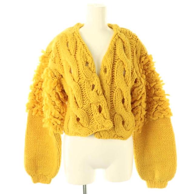 【中古】ラインヴァンド Cable Short Cardigan カーディガン ニットカーディガン クロップド F ウール イエロー /CX